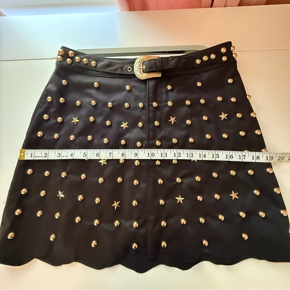 Anthropologie Black Mini Skirt with Gold Studs and stars Belt - Small NWT - Picture 7 of 12